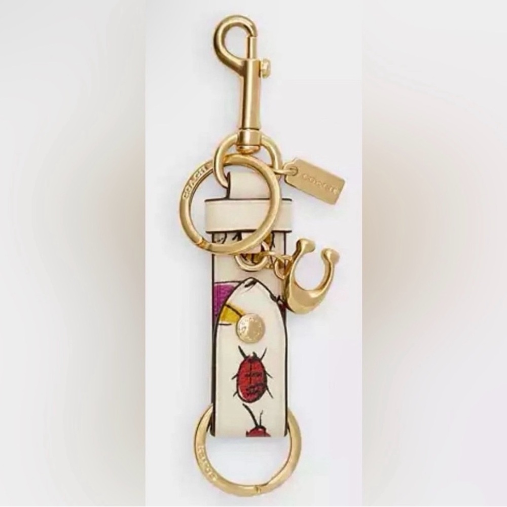 COACH Rare Creature Bug Print Trigger Snap Bag Charm Keychain Leather CR463